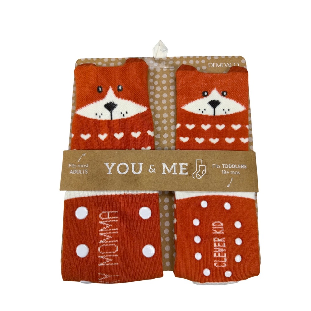 Demdaco You and Me Fox Sock Gift Set Foxy Momma Clever Kid Orange Matching NWT‎